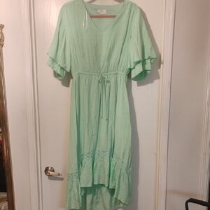 SO Casuals Light Green V-Neck Dress